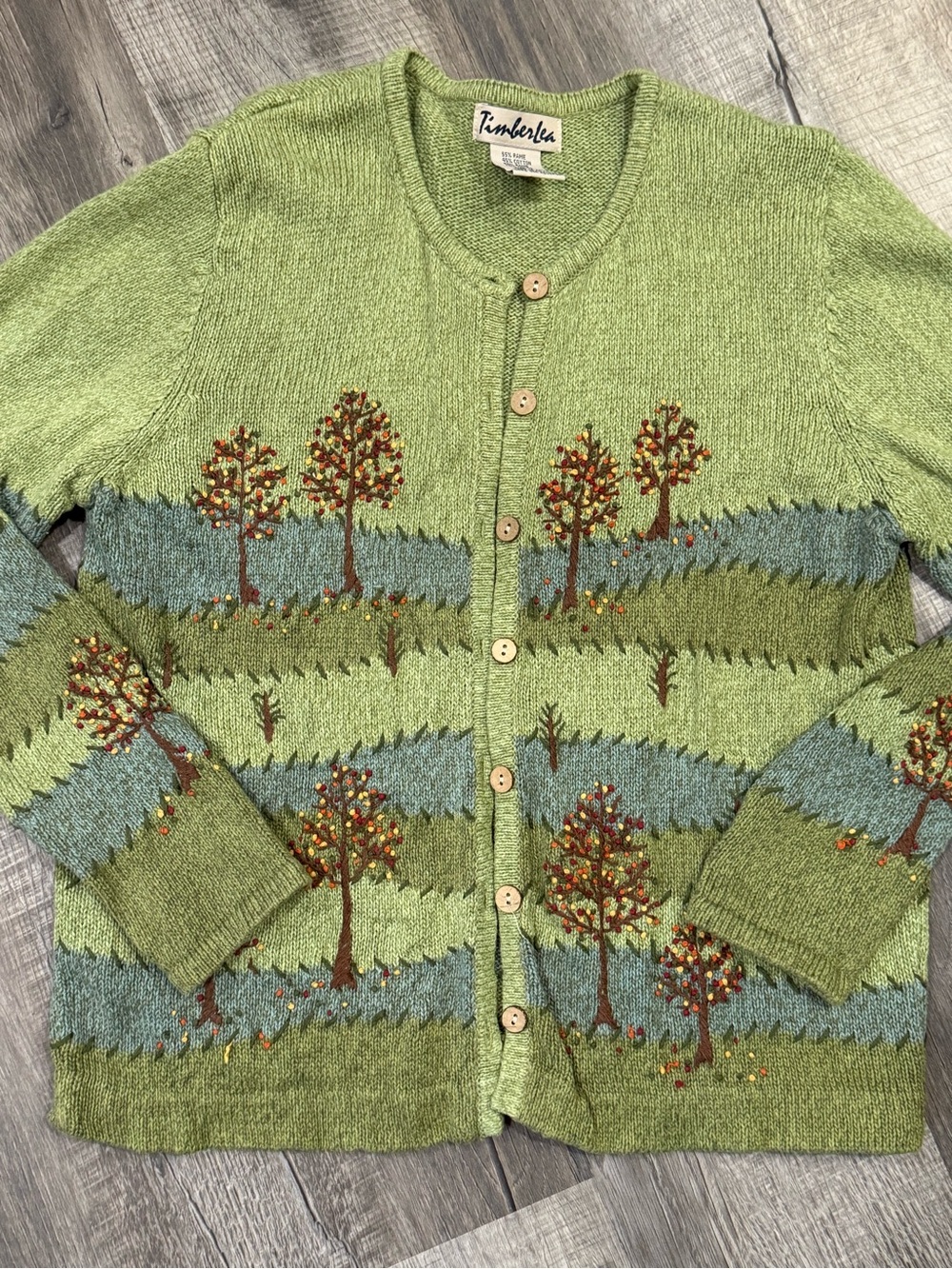 Vintage VTG Timberlea knitted embroidered women’s fall autumn trees cardigan